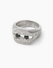Cracked Signet Ring with Black Stones ZJ jewellery Cracked Signet Ring with Black Stones